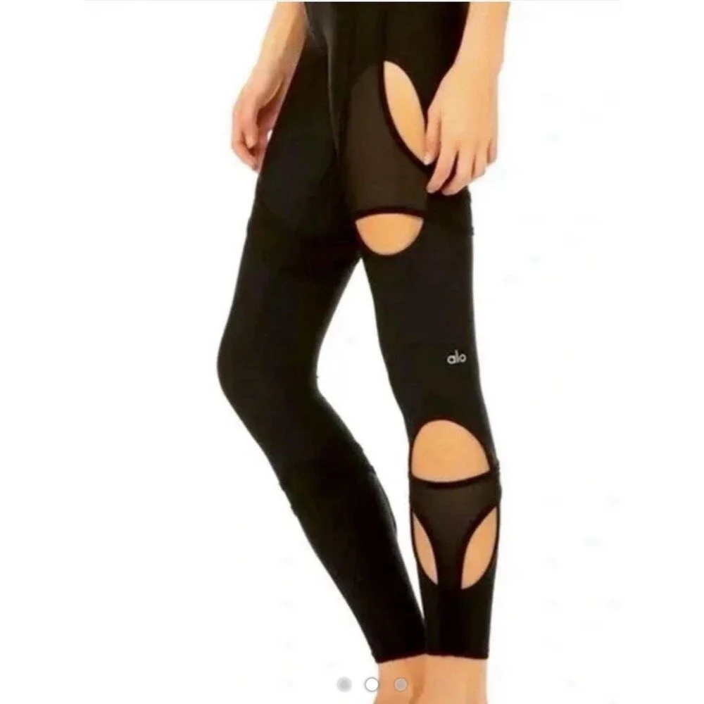Alo Yoga Black High-Waist Airbrush High Line Mesh Leggings - Size Small